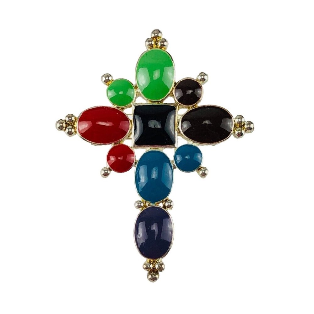 Vintage MJ Pendant Multicolor Enamel Cross